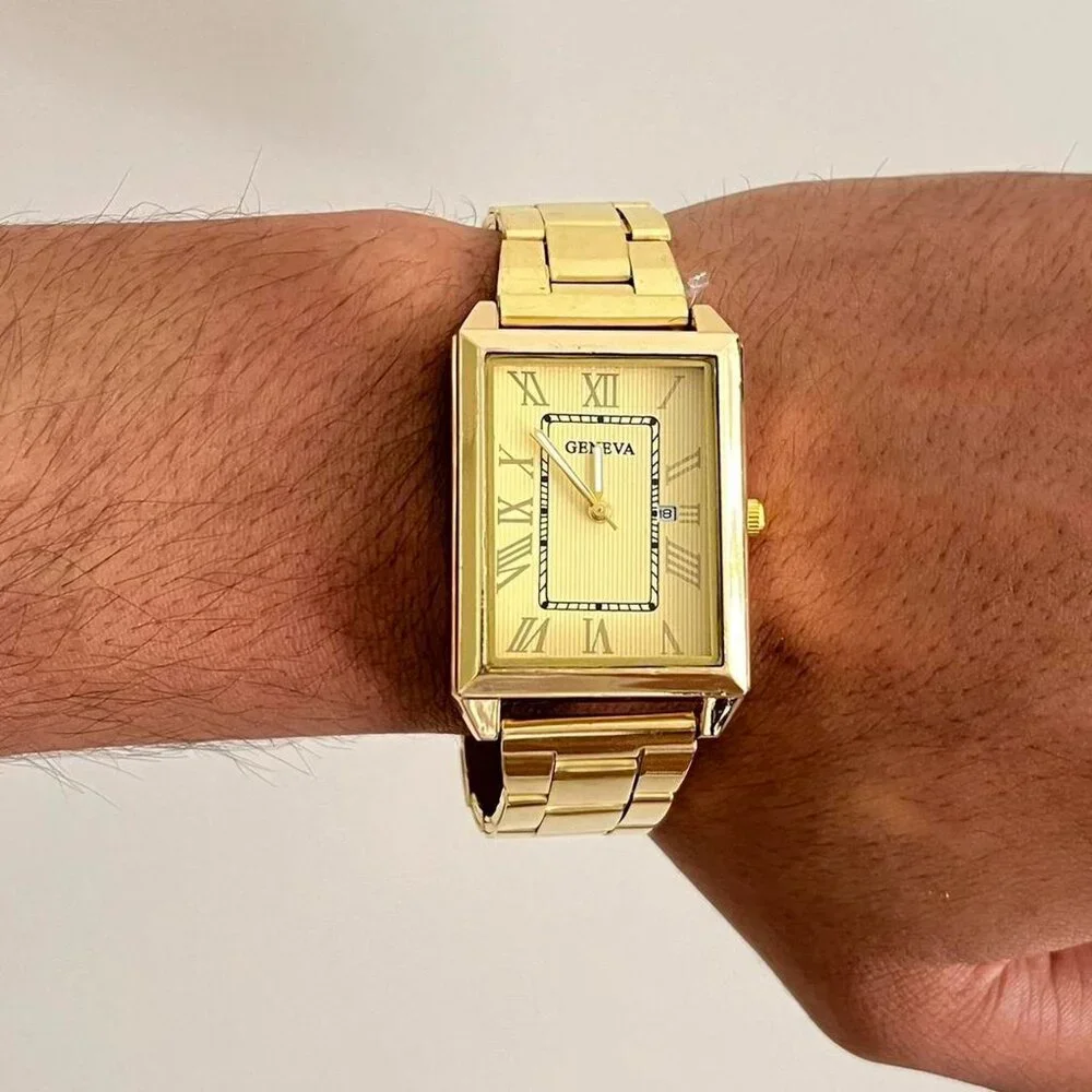gold style square stainless steel geneva gold luxury watch - Picture 4 of 7